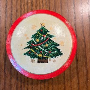 Vintage made in Japan round lacquered paper Christmas coasters.